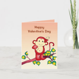 Red Monkey Animal Valentines Day Holiday Card