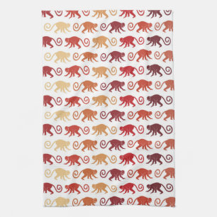 Red Monkeys Pattern Kitchen Towel