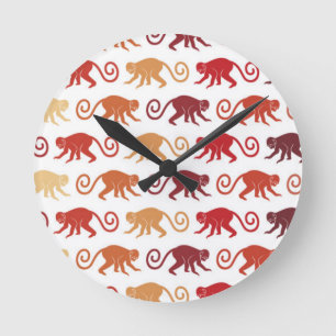 Red Monkeys Pattern Round Clock