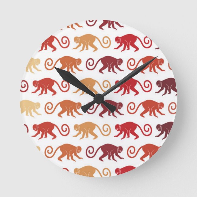 Red Monkeys Pattern Round Clock (Front)