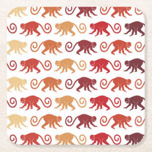 Red Monkeys Pattern Square Paper Coaster