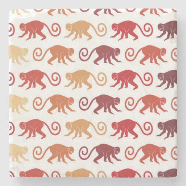 Red Monkeys Pattern Stone Coaster (Front)
