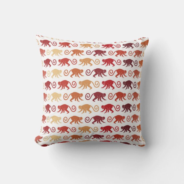 Red Monkeys Pattern Throw Pillow (Front)