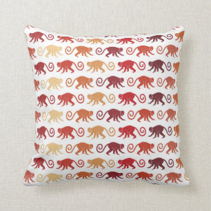 Red Monkeys Pattern Throw Pillow