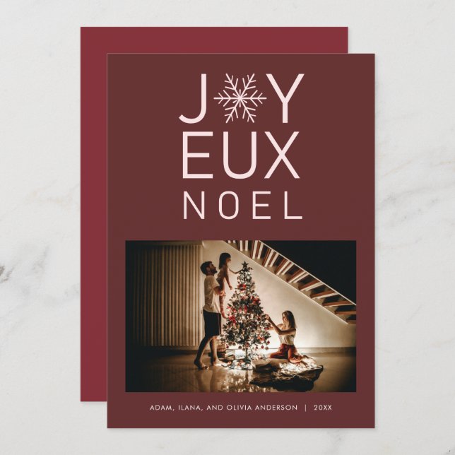 Red Monochrome Joyeux Noel Modern Holiday Card (Front/Back)