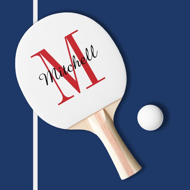 Red Monogram and Name Personalized Ping Pong Paddle (Creator Uploaded)