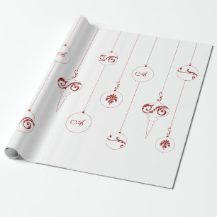 Red Monogram Bauble Hanging Ornaments Christmas  Wrapping Paper