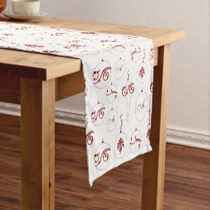 Red Monogram Bauble Ornaments Pattern Christmas Short Table Runner