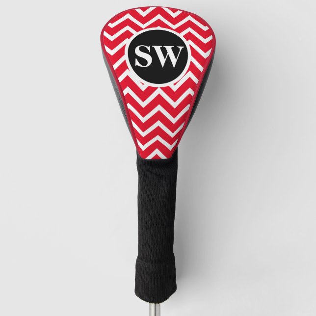 Red monogram chevron pattern for men women golf head cover (Front)