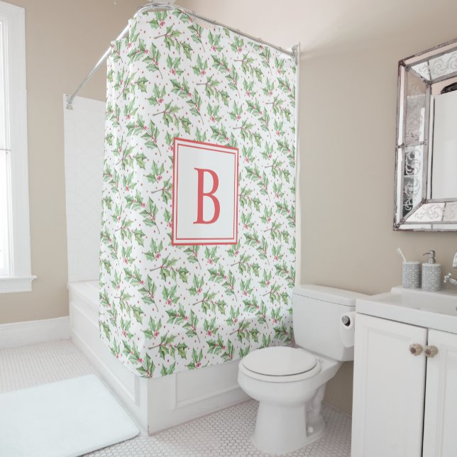 Red Monogram | Christmas Holly Berries Leaves Show (In Situ)