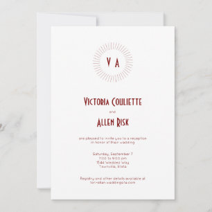 Red Monogram Circle Minimalist Reception Invitation