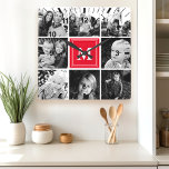 Red Monogram Family Photo Collage Square Wall Clock<br><div class="desc">Create a unique and personal touch to your home with this stylish square wall clock featuring a red monogram centerpiece surrounded by a family photo collage. This design offers a modern and elegant way to display your cherished memories, with black and white photos providing a striking contrast against the vibrant...</div>