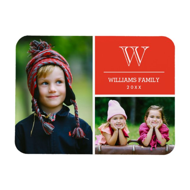 Red Monogram Family Photo Magnet (Horizontal)