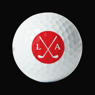 Red Monogram Golfer Initials and Clubs Golf Balls