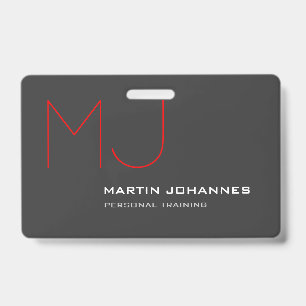 Red Monogram Grey Personal Trainer Business Badge