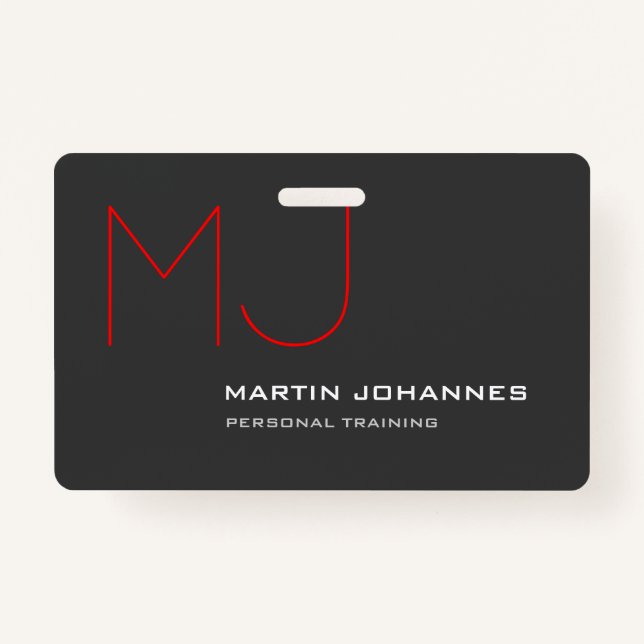 Red Monogram Grey Personal Trainer Business Badge (Front)