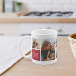 Red | Monogram Grid Photo Collage Coffee Mug<br><div class="desc">This simple personalized photo mug design puts 6 of your favourite snaps front and centre,  along with a single initial monogram on each side. Customize with six square photos of friends,  kids,  grandchildren,  pets,  or your favourite places,  with your initial in white lettering on a red square.</div>