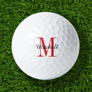 Red Monogram Initial and Name Personalized Golf Balls