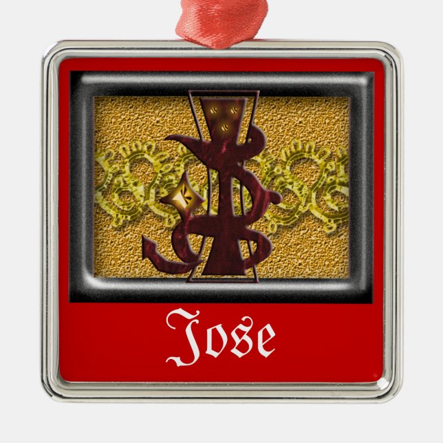 red monogram J Metal Ornament (Front)