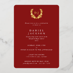 Red Monogram + Laurel Wreath Graduation