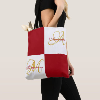 Red Monogram Modern Stylish Elegant Initial Tote B Bag