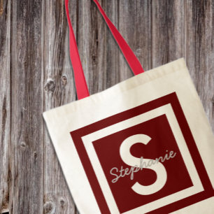Red Monogram Personalized Tote Bag