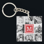 Red Monogram Photo Collage Keychain<br><div class="desc">Keepsake key chain featuring your custom Instagram photo collage and personalized with your monogram initial. Click Customize It to change monogram font and colour and further personalized the design. Great gift for family, friends, parents, and grandparents!</div>