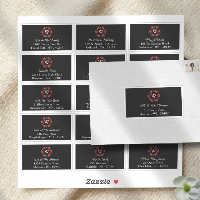 Red Monogram Poker Chip Casino Wedding Address (Creator Uploaded)