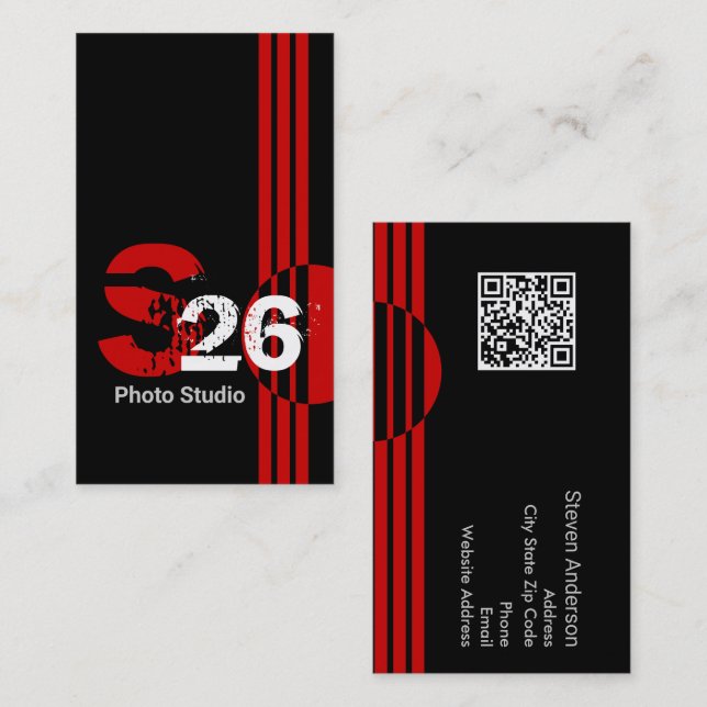 Red monogram QR code abstract geometric Business Card (Front/Back)