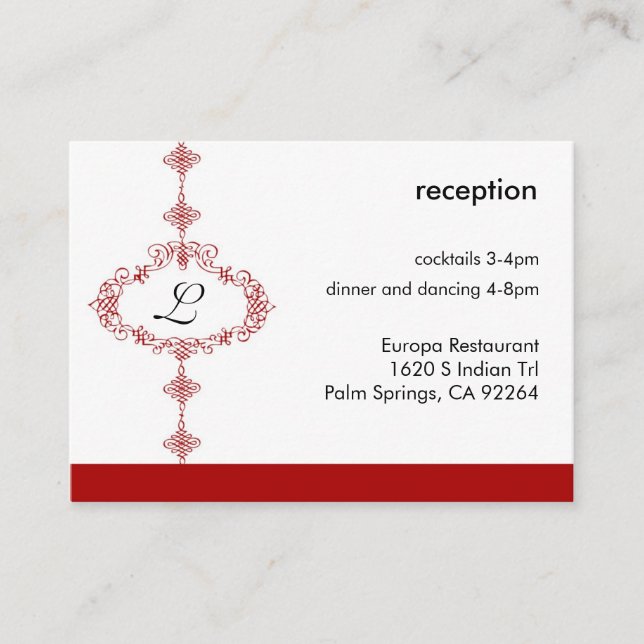 Red Monogram Reception Card (Front)