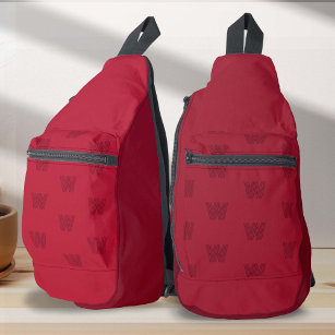 Red monogram, simple modern, women sling bag