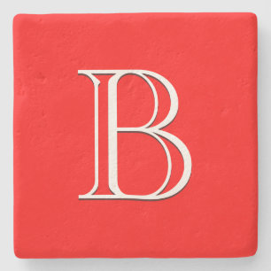 Red Monogram Single Initial Elegant High End Stone Coaster