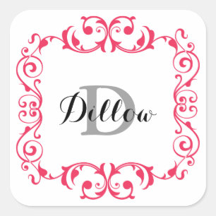 Red Monogram Square Sticker