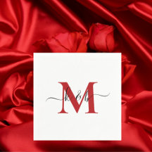 Red Monogram Swash Script White Cocktail 