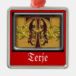 red monogram T Metal Ornament