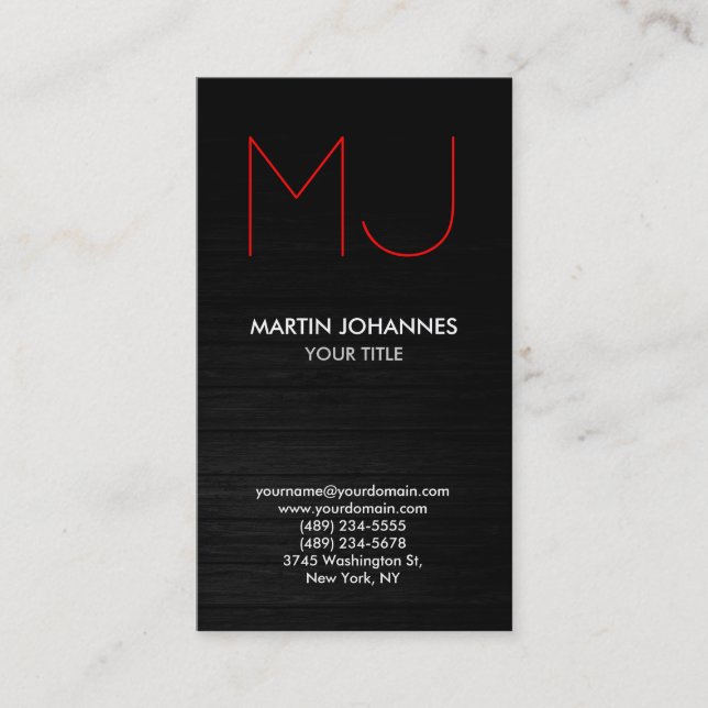 Red Monogram Vertical Elegant Grey Business Card (Front)