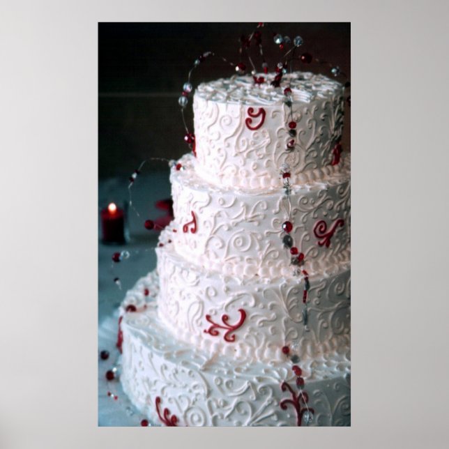 Red Monogram Wedding Cake Bakery Fine Art Print (Front)