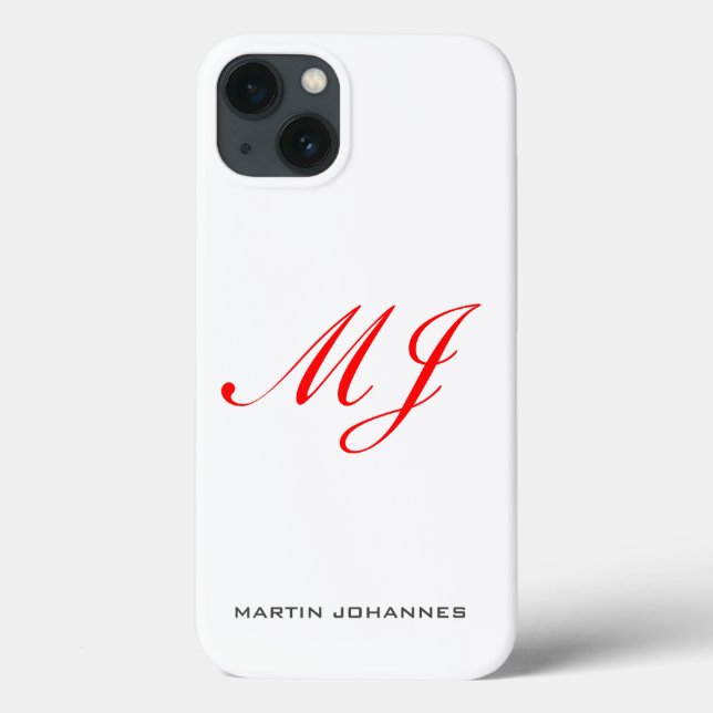 Red Monogram White Modern Minimalist Case-Mate iPhone Case (Back)