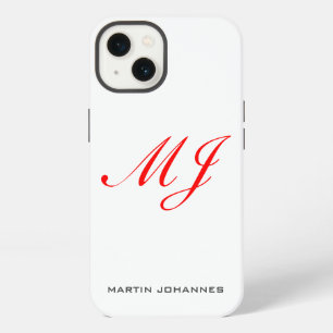 Red Monogram White Modern Minimalist iPhone 13 Case