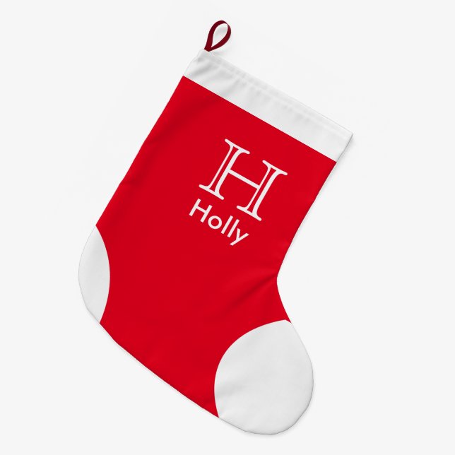 Red Monogrammed Christmas Stocking - Personalized (Front (Hanging))