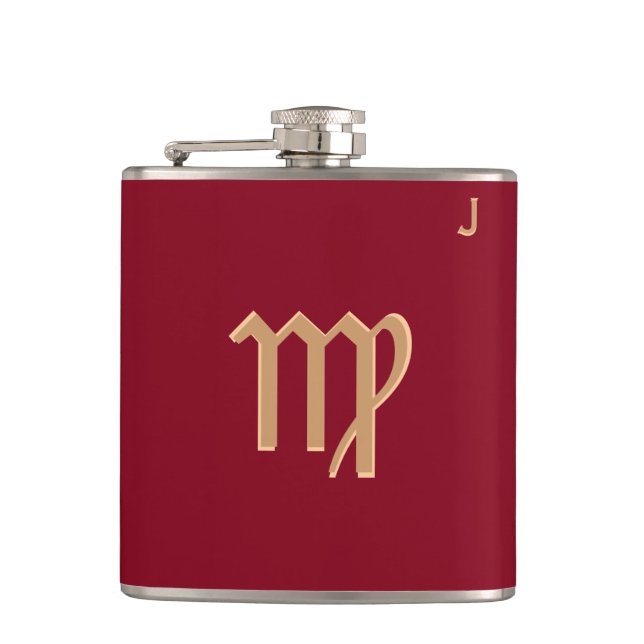 Red Monogrammed Flask - Zodiac - Virgo (Front)