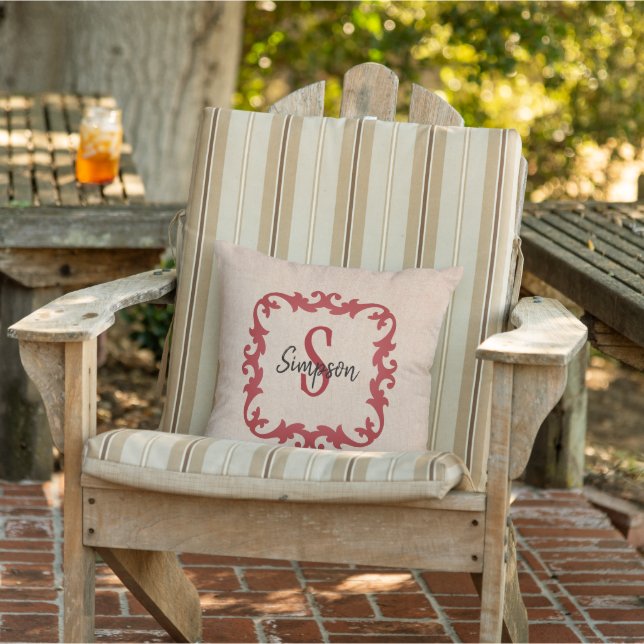Red Monogrammed with Burlap Print Pillow (Chair)