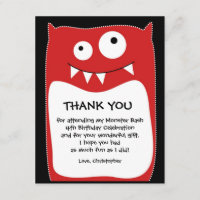 Red Monster Bash Thank You Card (Flat)