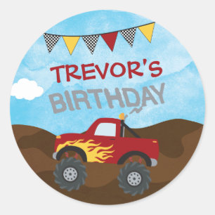Red Monster Jam Truck Birthday Party Personalized Classic Round Sticker