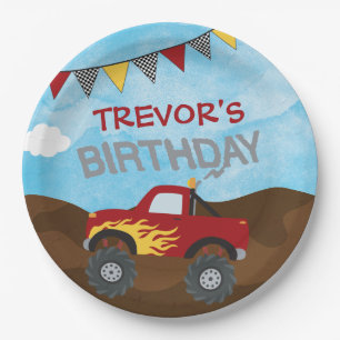 Red Monster Jam Truck Birthday Party Personalized Paper Plate