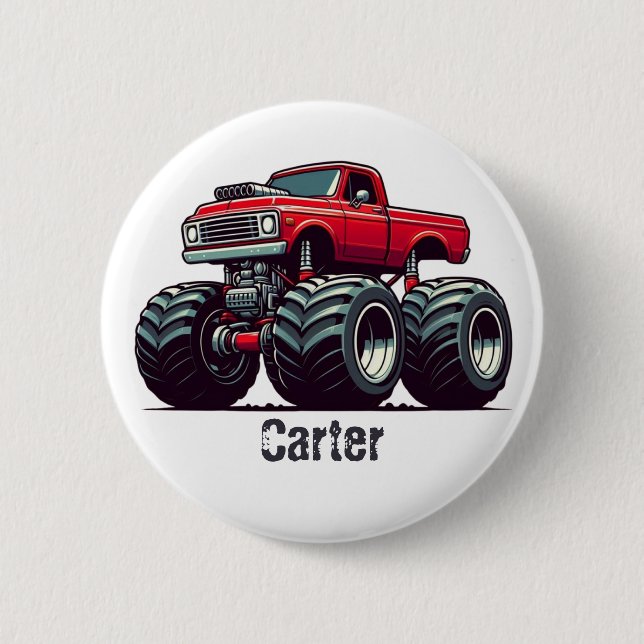 Red monster truck  2 inch round button (Front)