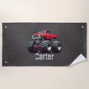 Red monster truck  beach towel