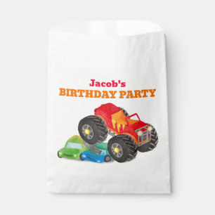 Red Monster Truck Birthday Party Watercolor Favour Bag
