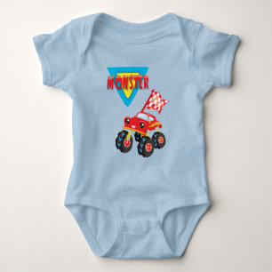 Red Monster Truck Boy Baby Bodysuit