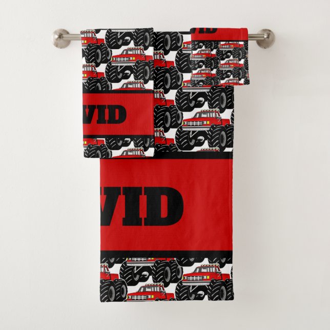 Red Monster Truck: DAVID Bath Towel Set (Insitu)